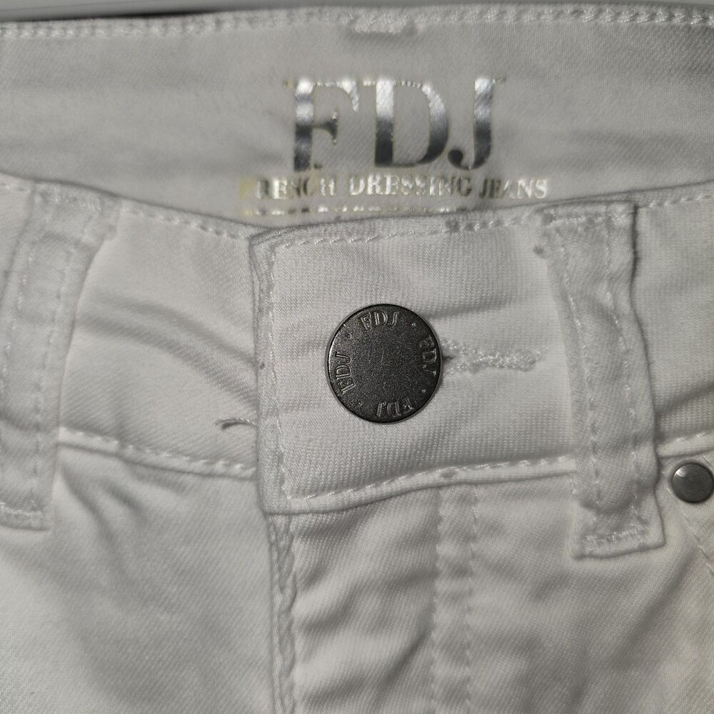 Fdj Olivia Straight Ankle Cuffed White Denim Jeans Size 6 Luxury Slimming
